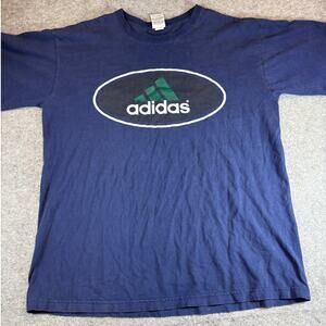 Vintage 90s Adidas Shirt Mens XL Blue Spell Out Logo Casual Comfort Tee USA
